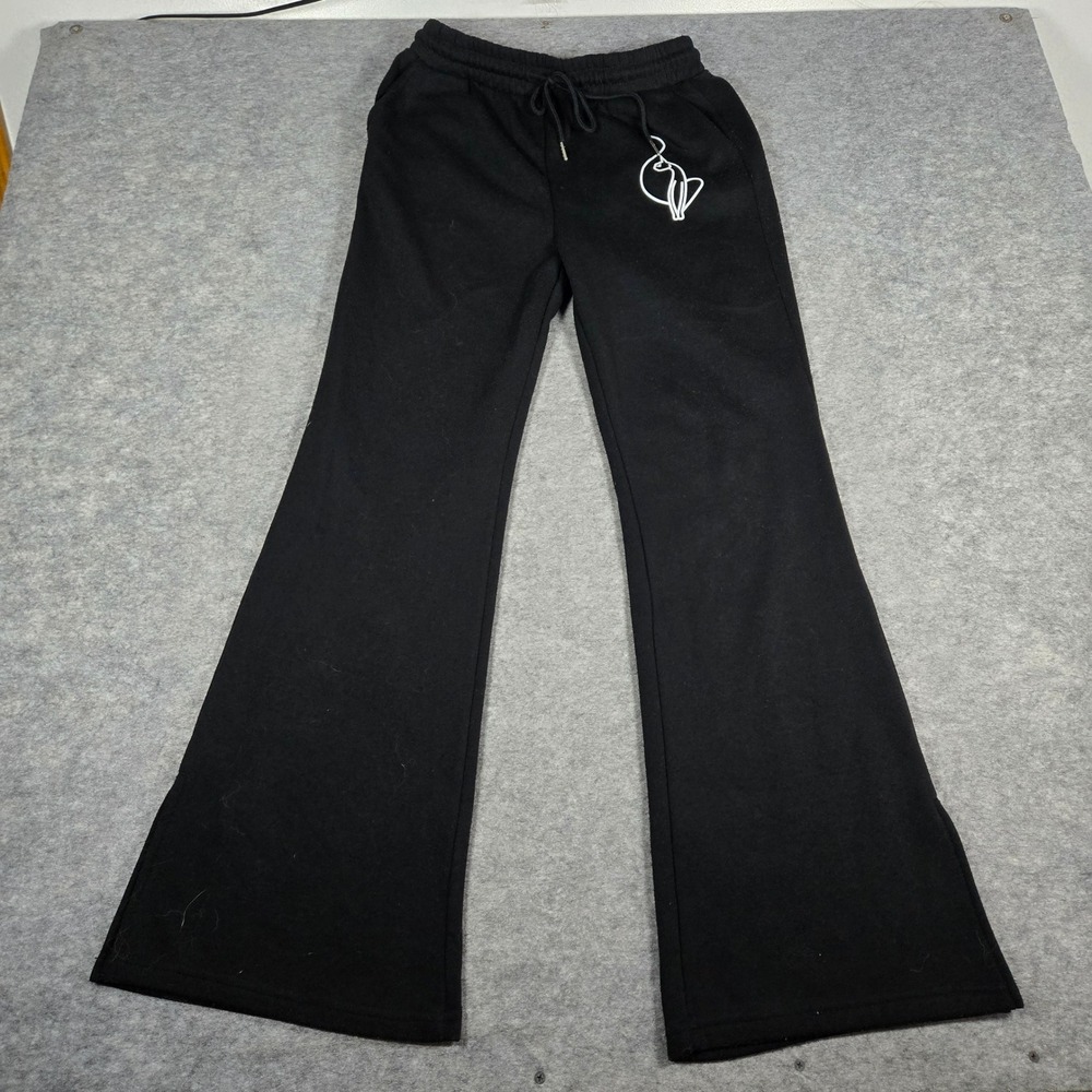 Y2K Baby Phat Womens Black Cat Logo Flare Sweatpants L
